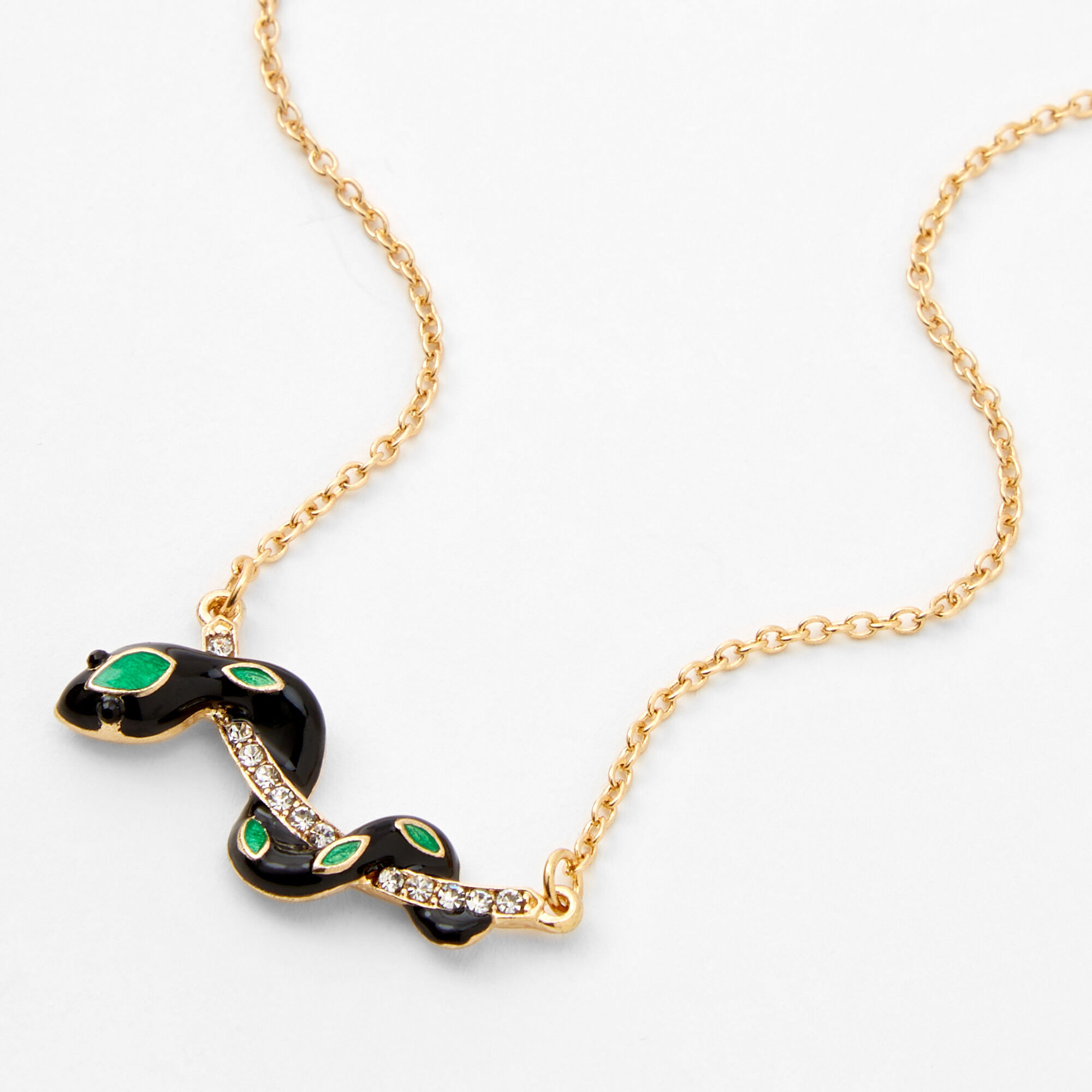 Gold & Black Snake Charm Necklace,