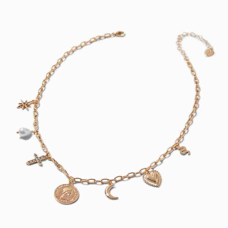 Gold-tone Coin Charm Necklace ,