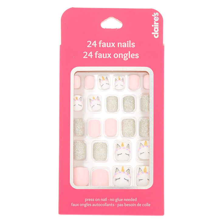 Unicorn Glitter Square Press On Faux Nail Set - 24 Pack,