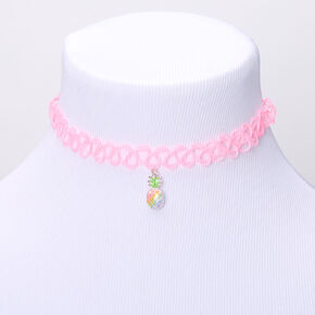 Pastel Pineapple Tattoo Choker Necklace - Pink,