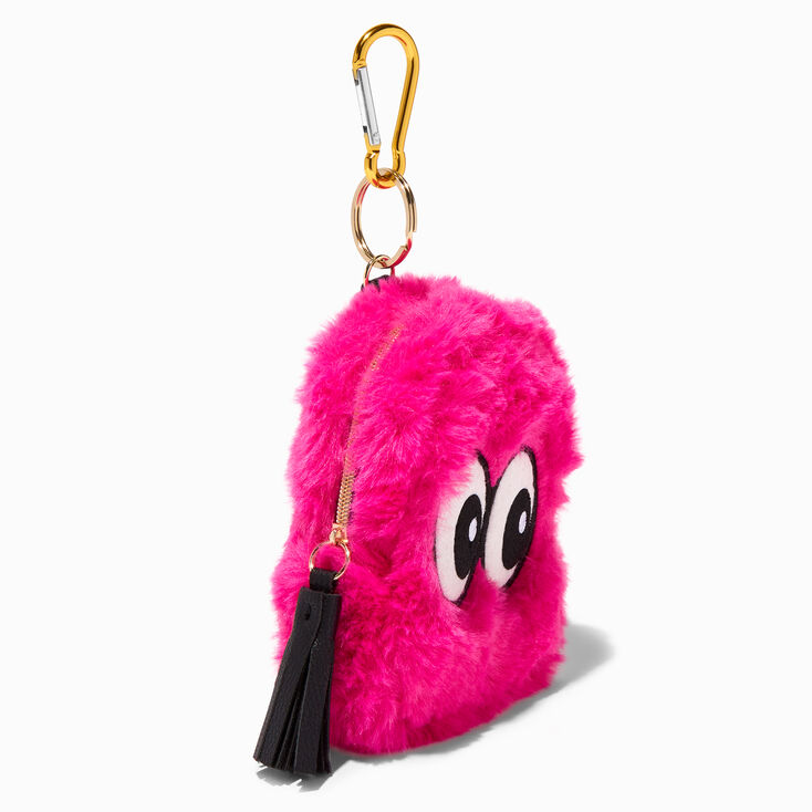 Pink Furry Surprised Eyes Mini Backpack Keychain,