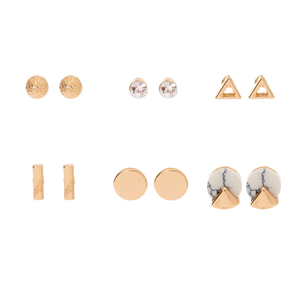 Gold Marble Stud Earrings - 6 Pack,