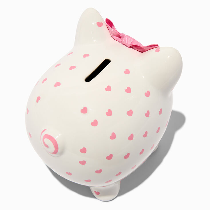 Claire&#39;s Club Pink Heart Polka Dot Piggy Bank,
