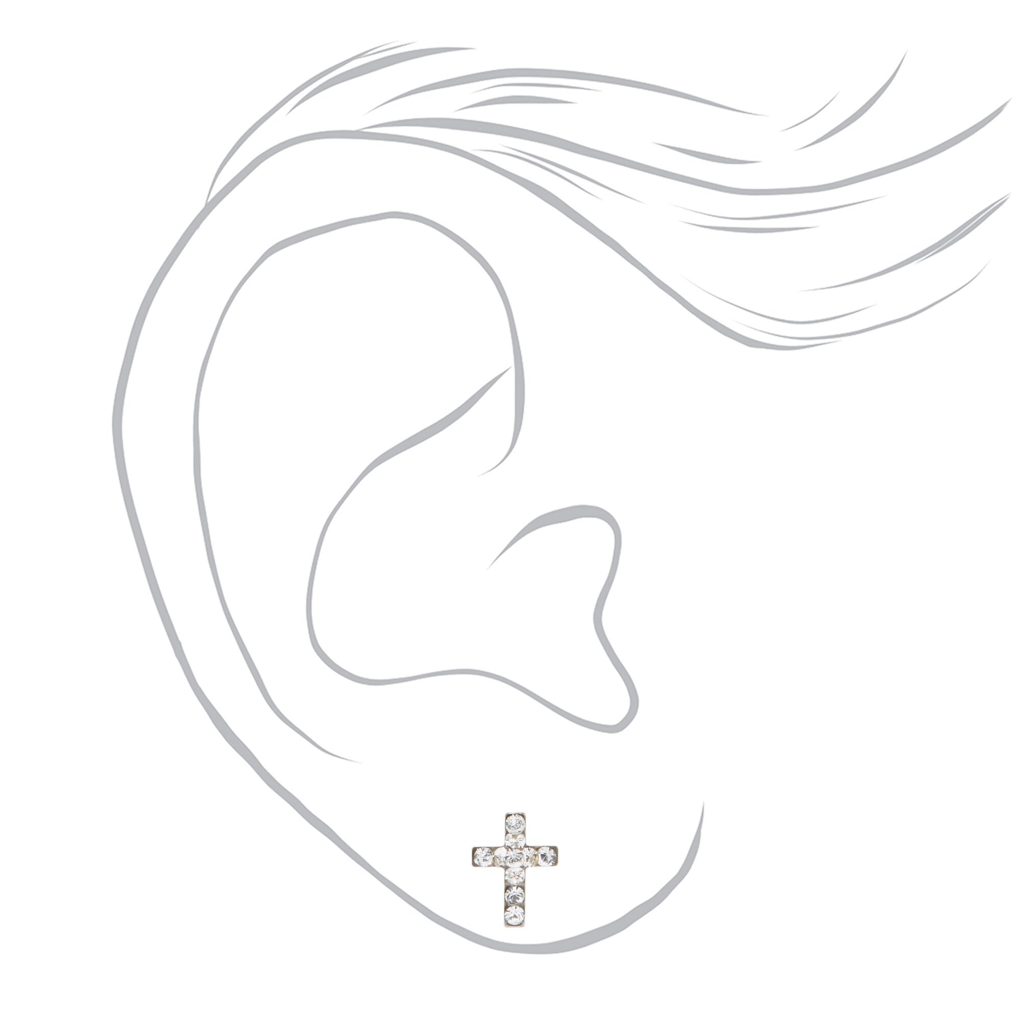 14kt White Gold Crystal Cross Studs Ear Piercing Kit with Ear Care Solution,