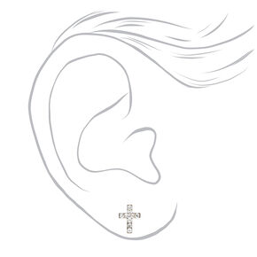 14kt White Gold Crystal Cross Studs Ear Piercing Kit with Ear Care Solution,