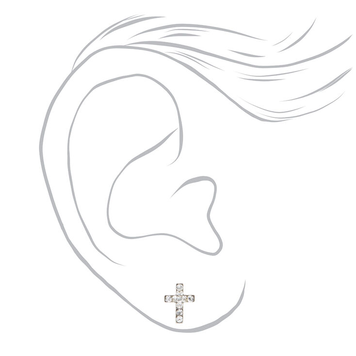 14kt White Gold Crystal Cross Studs Ear Piercing Kit with Ear Care Solution,