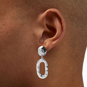 Silver-tone Beaten 2&quot; Oval Drop Earrings,