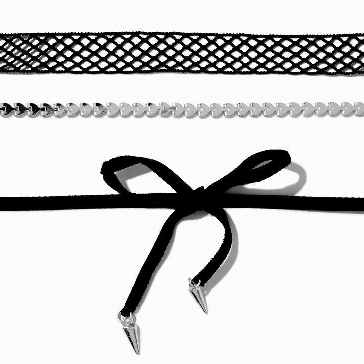 Black Edgy Bow Choker Necklaces - 3 Pack,