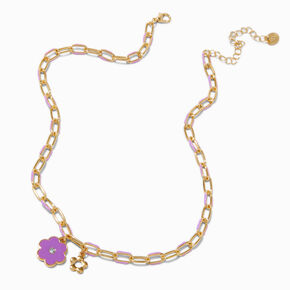 Purple Flower Paperclip Chain Pendant Necklace,