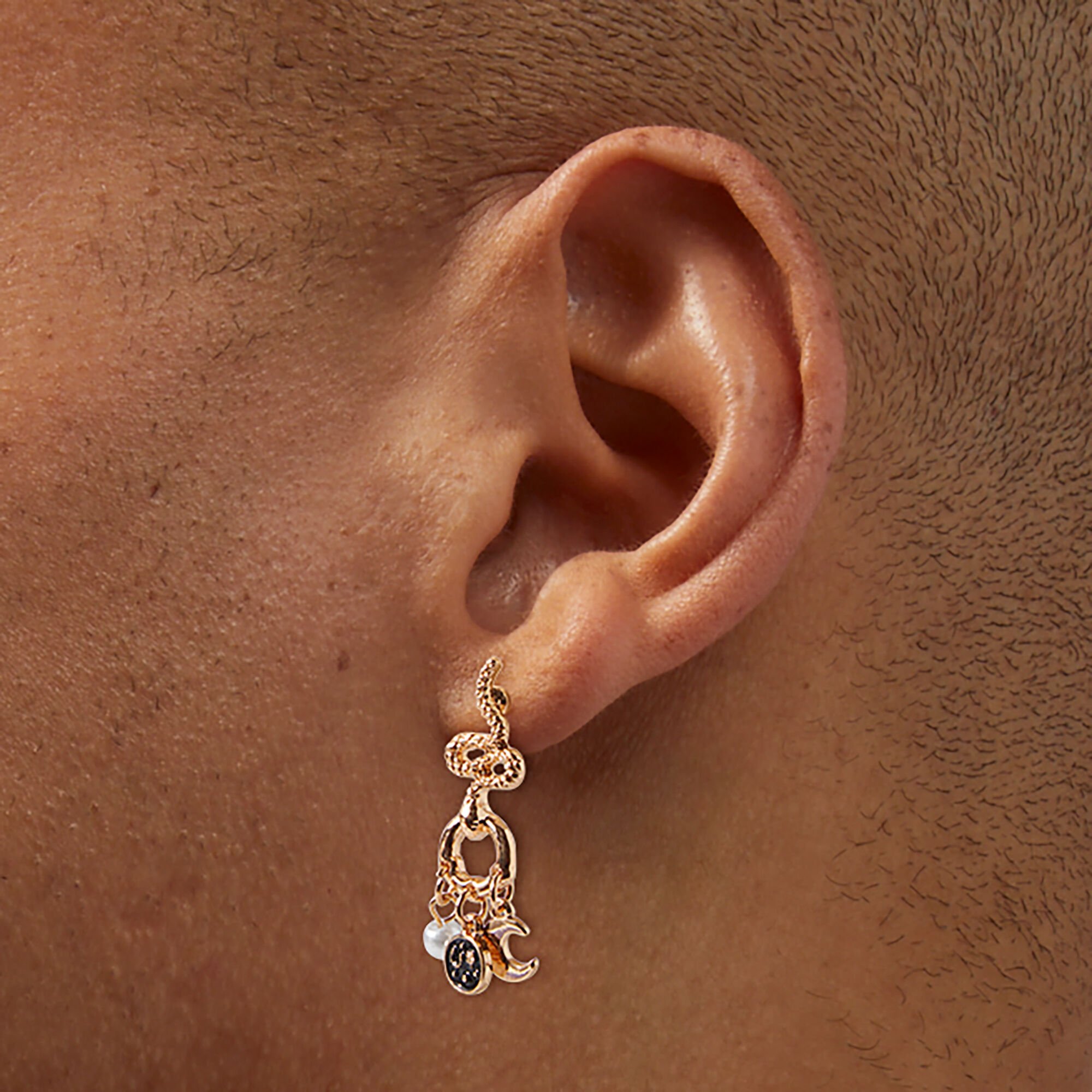 Gold-tone Snake Charm Drop Earrings,