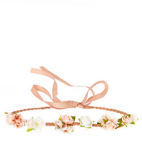 Blush &amp; White Flower Cluster Braided Nude Faux Suede Headwrap,
