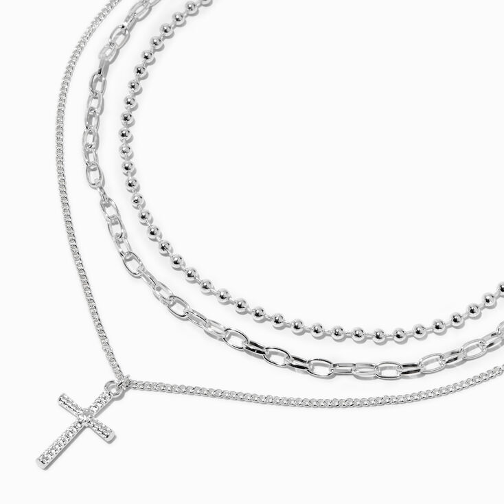 Silver-tone Paperclip &amp; Ball Chain Cross Necklaces - 3 Pack,