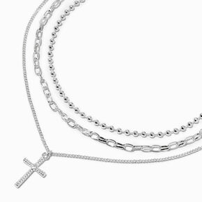 Silver-tone Paperclip &amp; Ball Chain Cross Necklaces - 3 Pack,