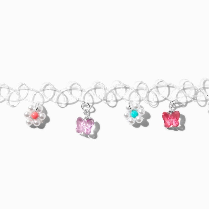 Ras-de-cou effet tatouage papillons et fleurs,