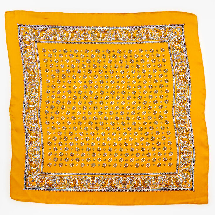 Floral Paisley Silky Bandana Headwrap - Mustard,