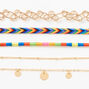 Gold Rainbow Disc Mixed Choker Necklaces - 5 Pack,