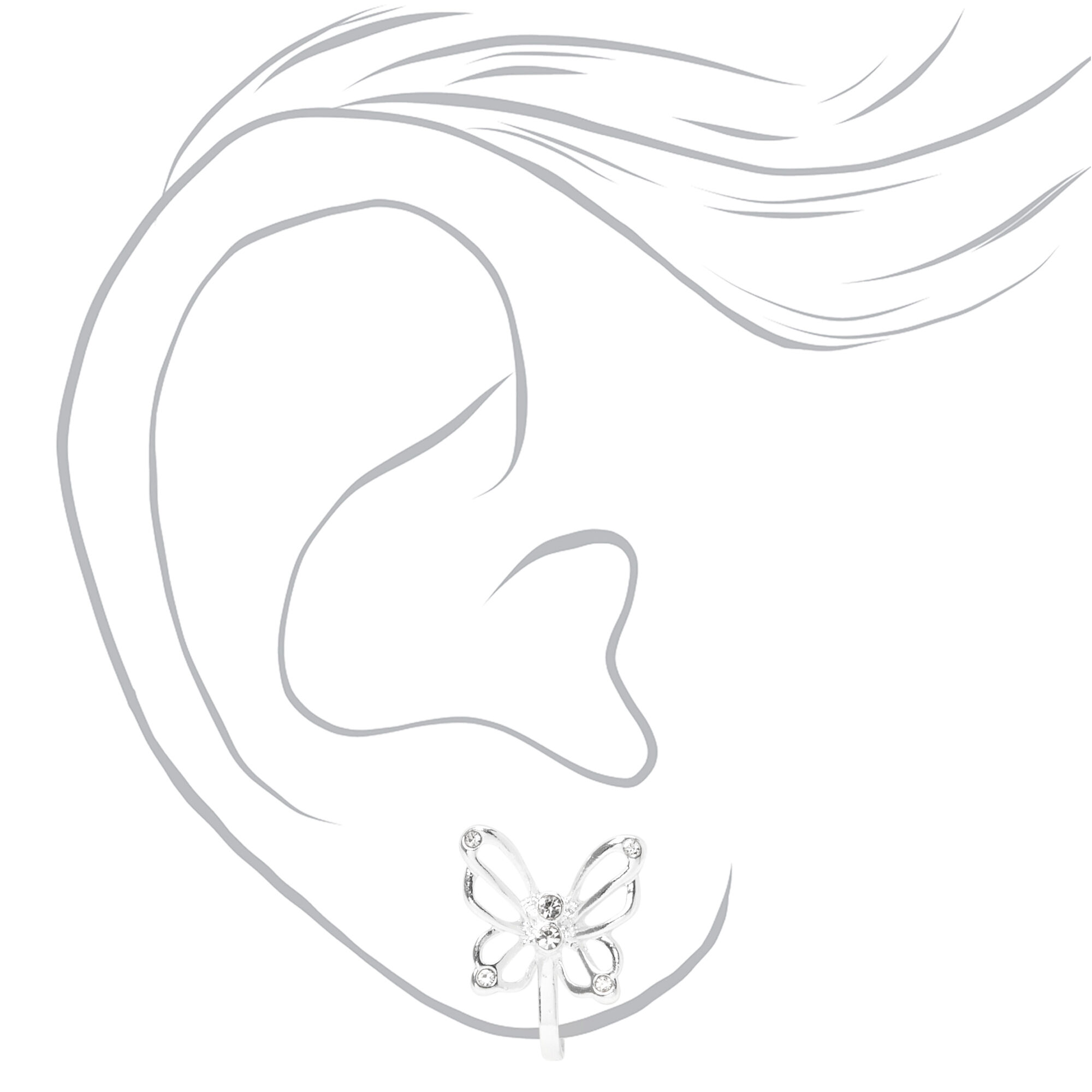 Silver Embellished Open Butterfly Clip On Stud Earrings,