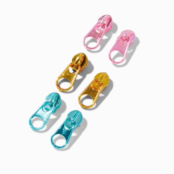 Metallic Zipper Stud Earrings - 3 Pack,