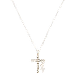 Collier &agrave; pendentif croix couleur argent&eacute;,