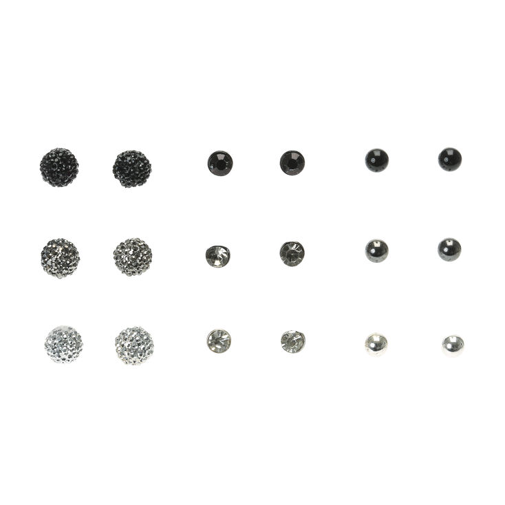 Claire's Lot de 9 clous d'oreille ronds noirs