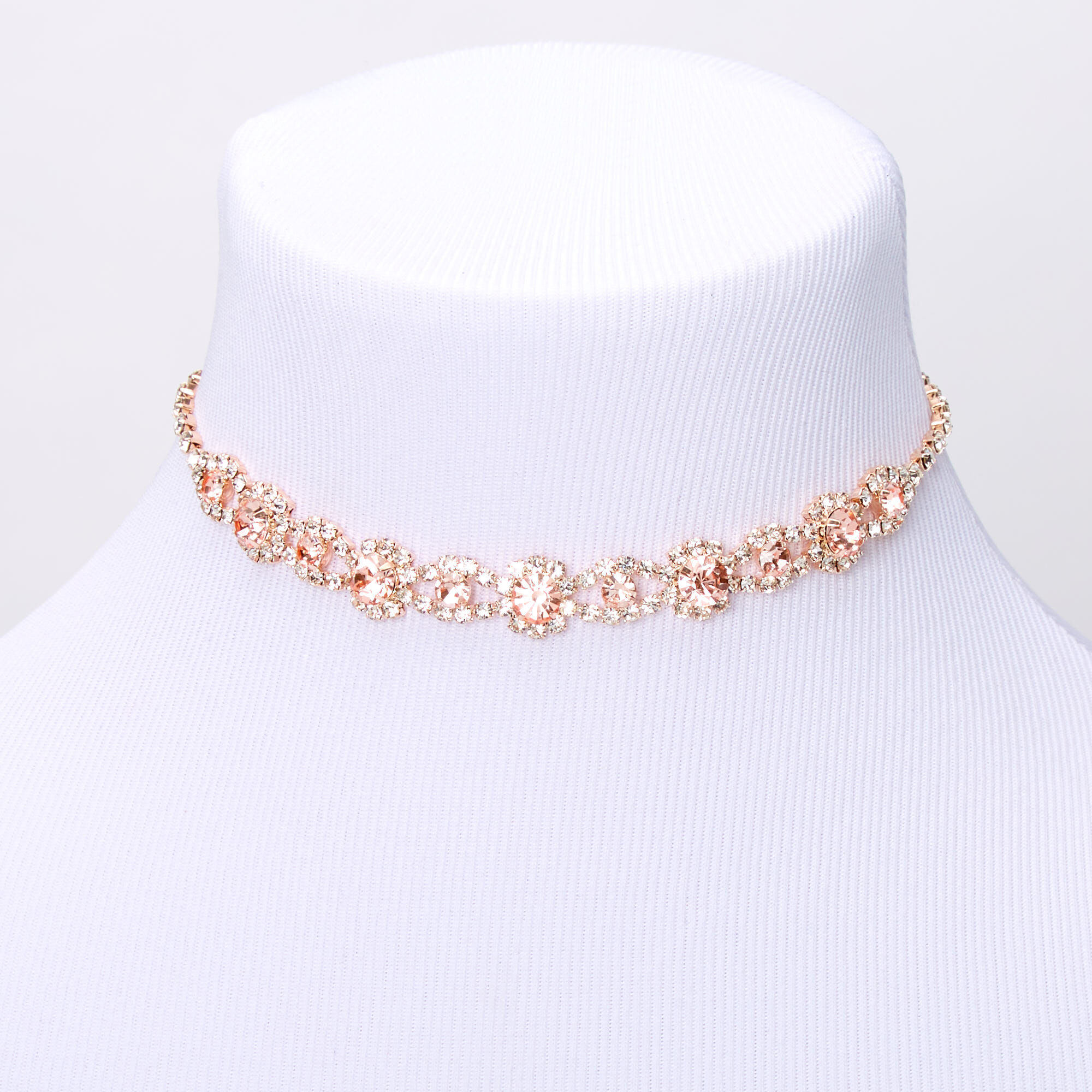 Rose Gold Pink Silk Rhinestone Choker Necklace | Claire's US
