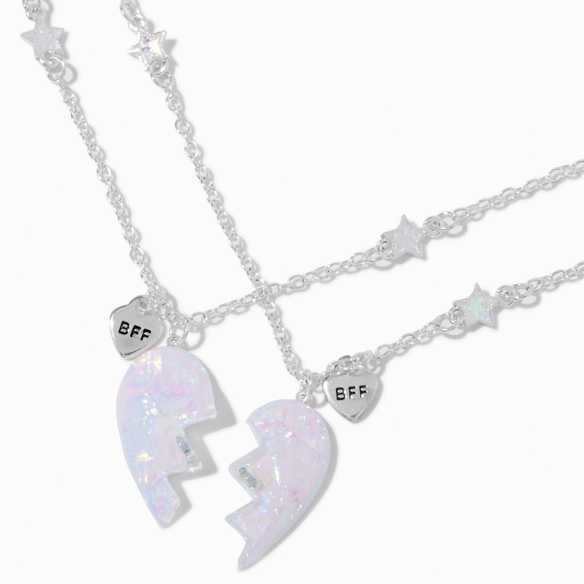 Best Friends Iridescent Split Heart Pendant Necklaces - 2 Pack,