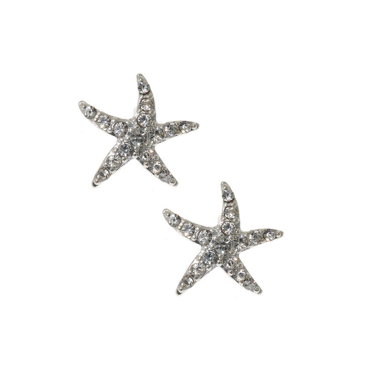 Silver and Crystals Starfish Stud Earrings,
