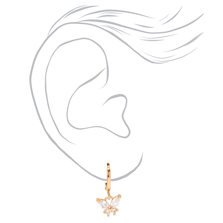 Cubic Zirconia Butterfly Gold Huggie Hoop Earrings,