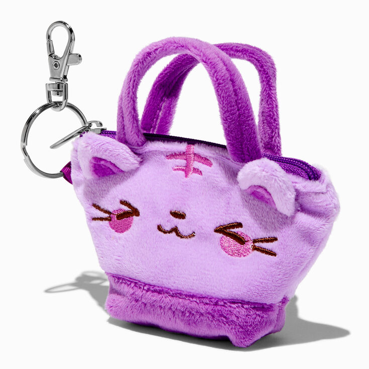 Purple Cat Mini Tote Bag Keychain