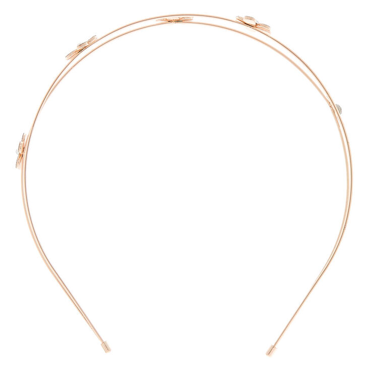 Rose Gold Glitter Flower Double Row Headband,