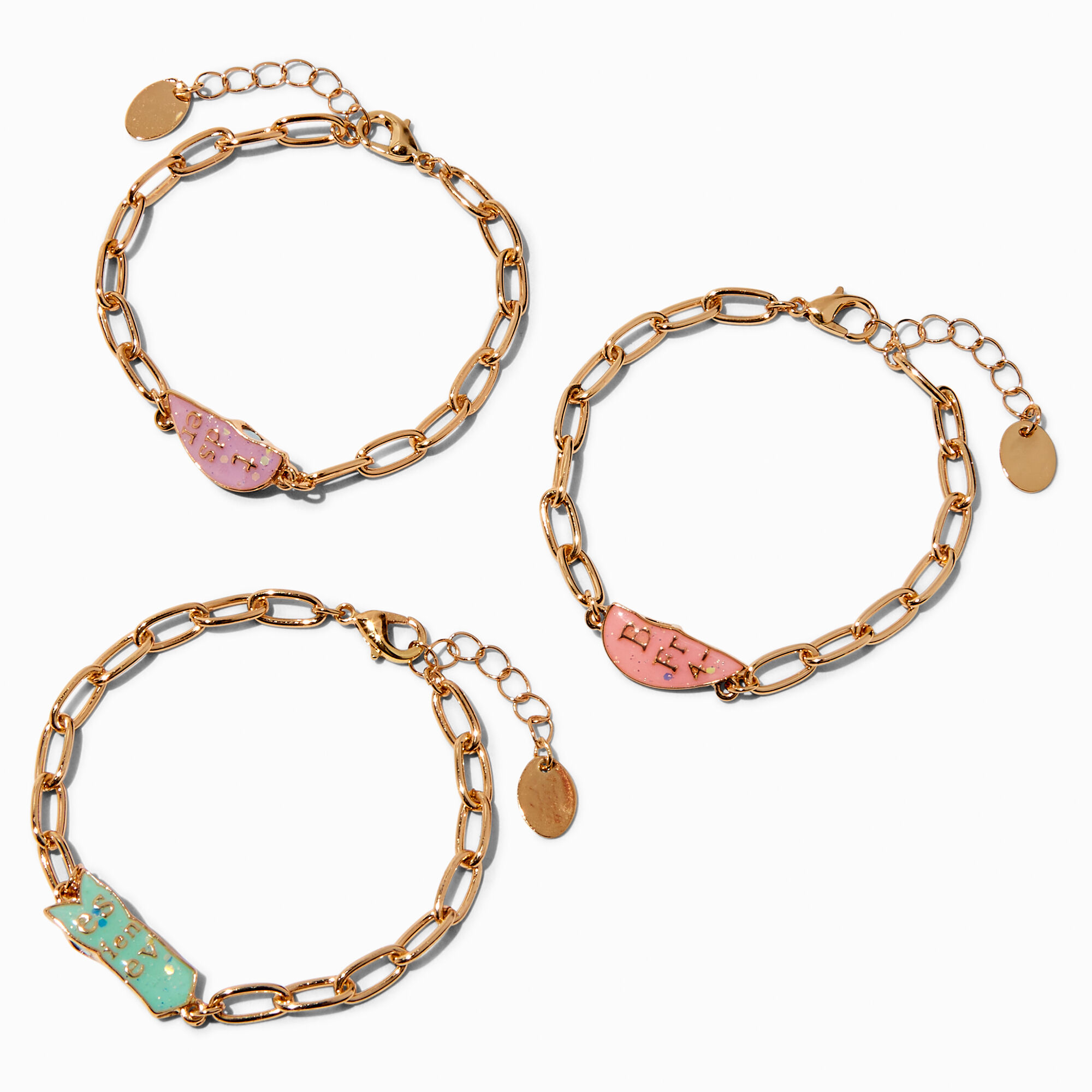 "Best Friends 4-Ever" Pastel Split Heart Chain Bracelets - 3 Pack,