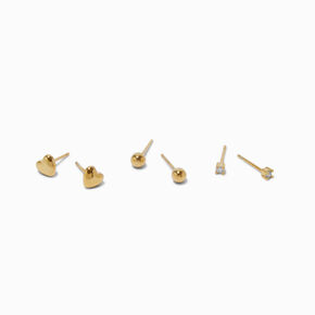 C LUXE by Claire&#39;s 18kt Gold Plated Hearts, Balls, &amp; Crystal Stud Earrings - 3 Pack,