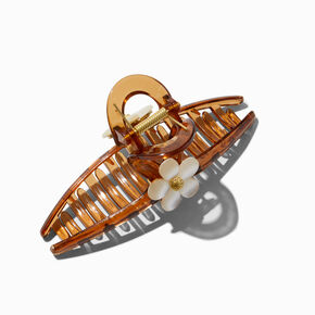 White Flower Brown Metal Hair Claw,