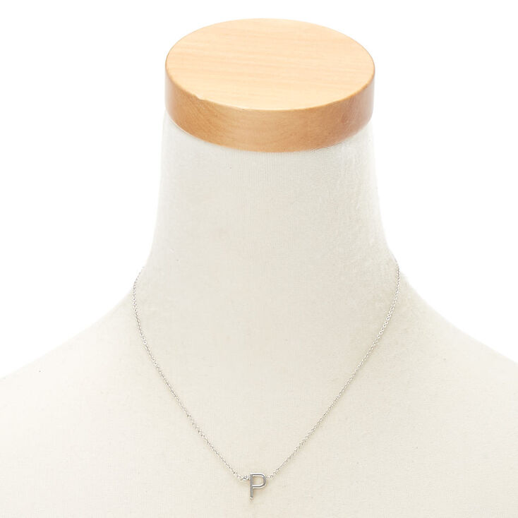 Silver Stone Initial Pendant Necklace - P,