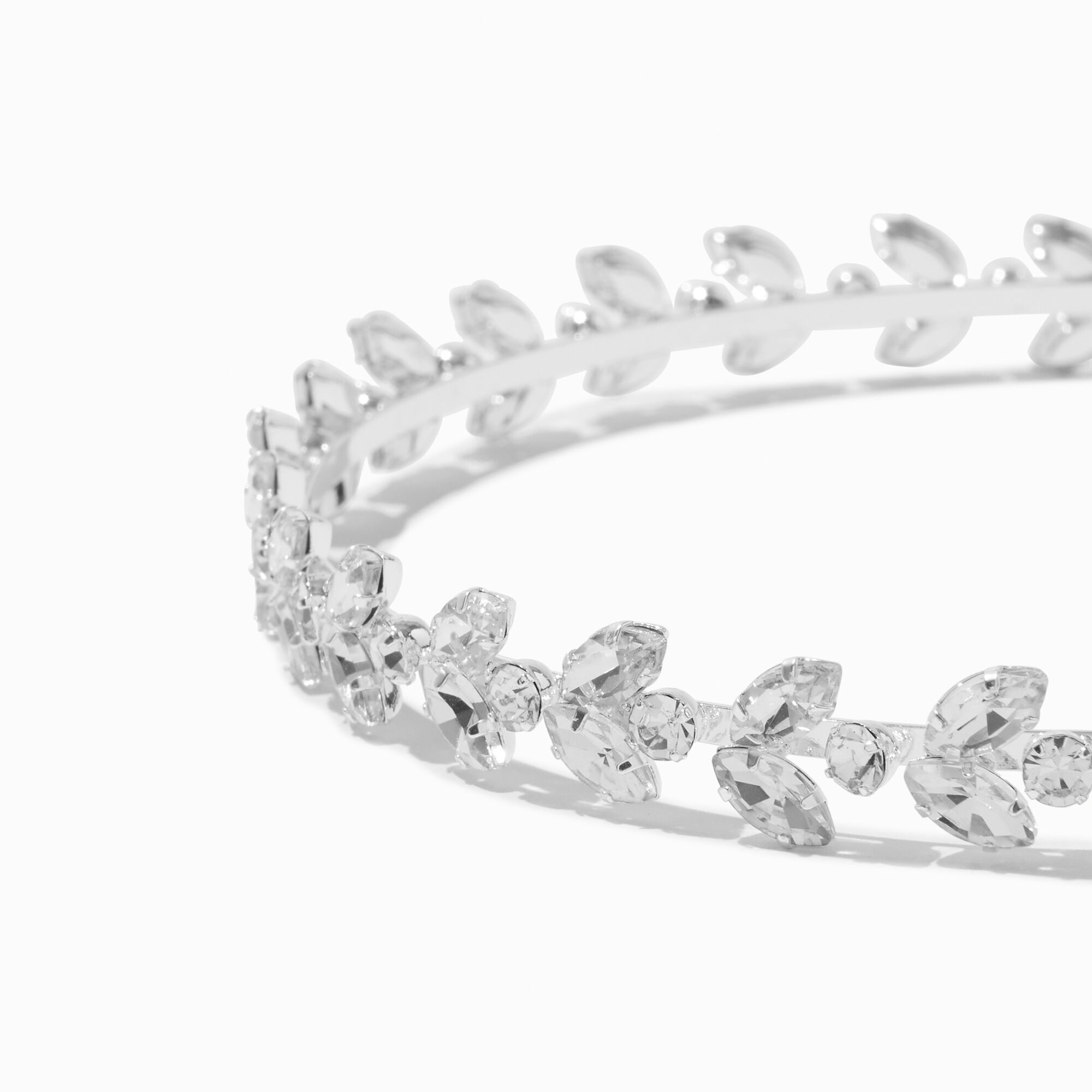 View Claires Tone Rhinestone Leaf Headband Silver information