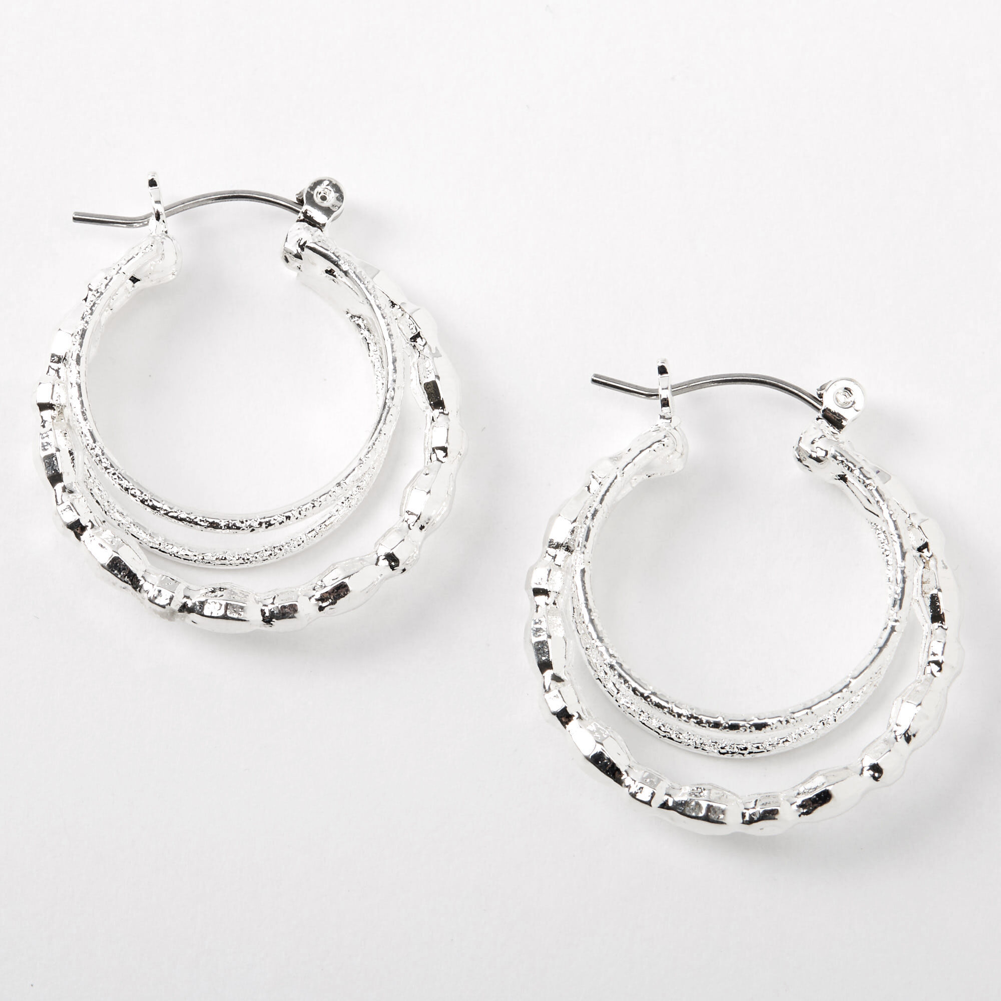 Silver 20MM Beaded Triple Hoop Earrings,