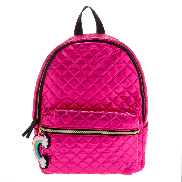 Hot Pink Metallic Quilted Backpack | Claire's US