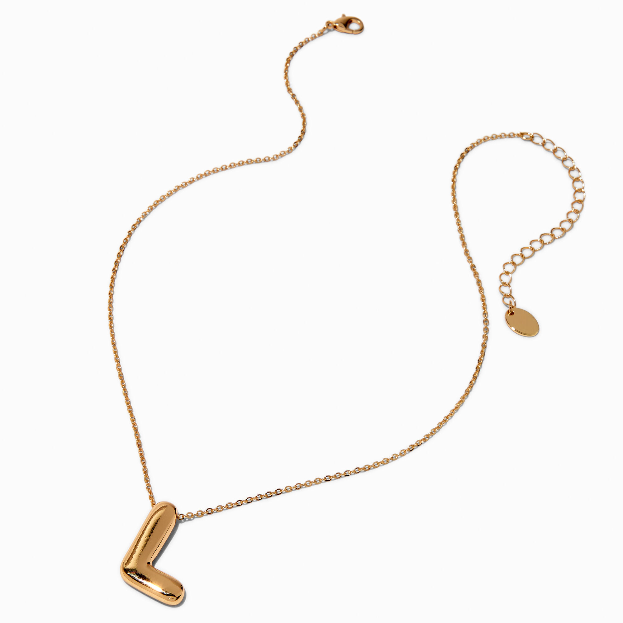 Gold-tone Bubble Initial Pendant Necklace - L,