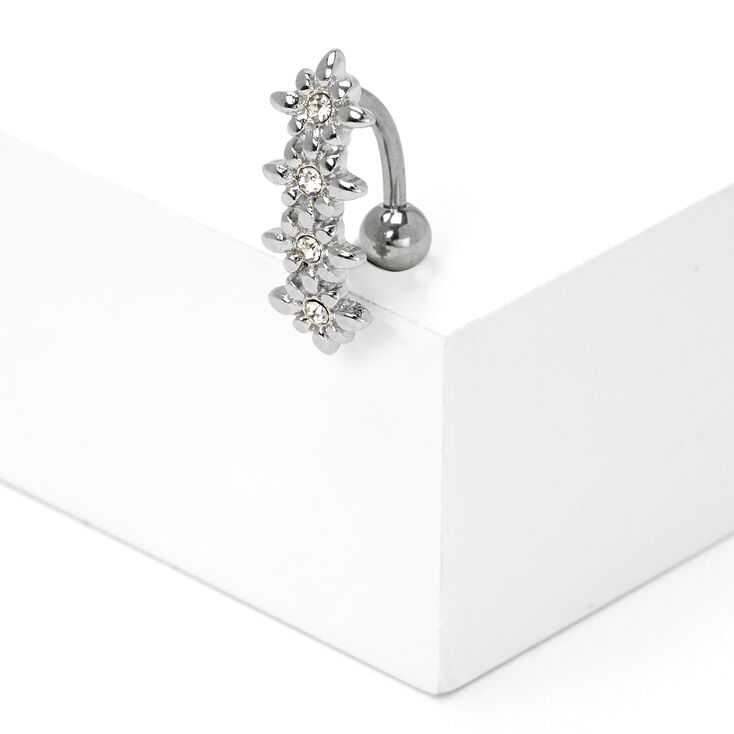 Silver 14G Embellished Flower Top Down Belly Ring,