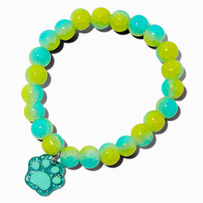 Glittery Paw Print Charm Beaded Stretch Bracelet,