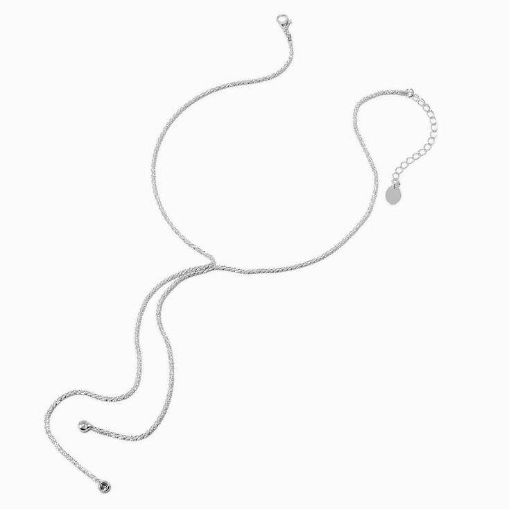 Silver-tone Laser Cut Cubic Zirconia Y-Neck Necklace ,