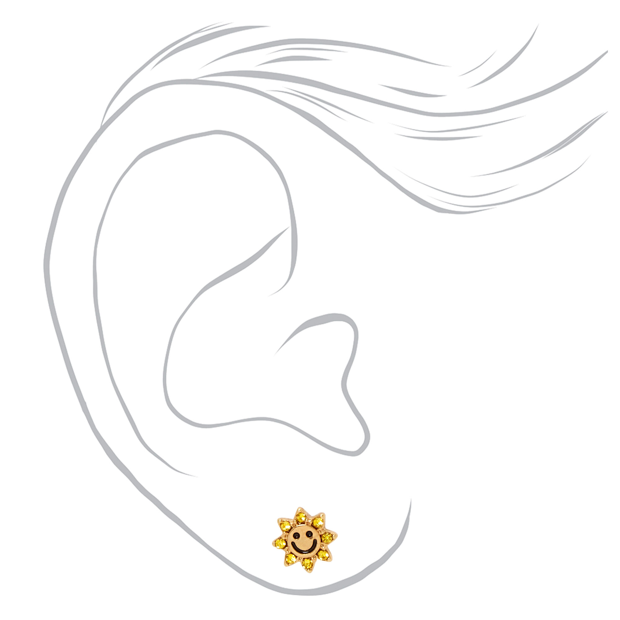 18k Gold Plated Sun, Rainbow, & Cloud Stud Earrings - 3 Pack,