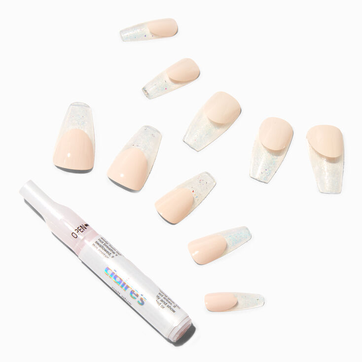 French AB Tip Jelly Squareletto Vegan Faux Nail Set - 24 Pack,
