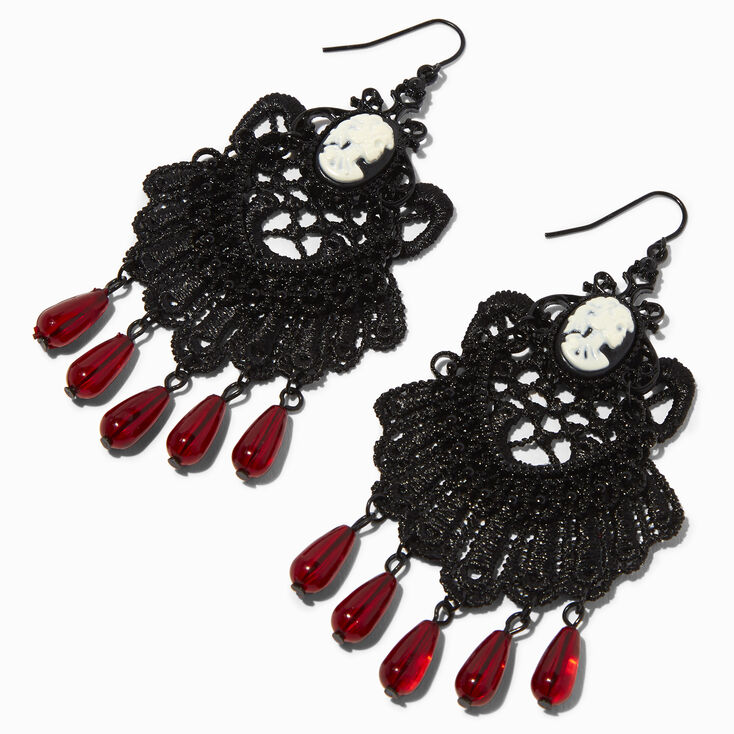 Skeleton Cameo Beaded Chandelier Drop Earrings,