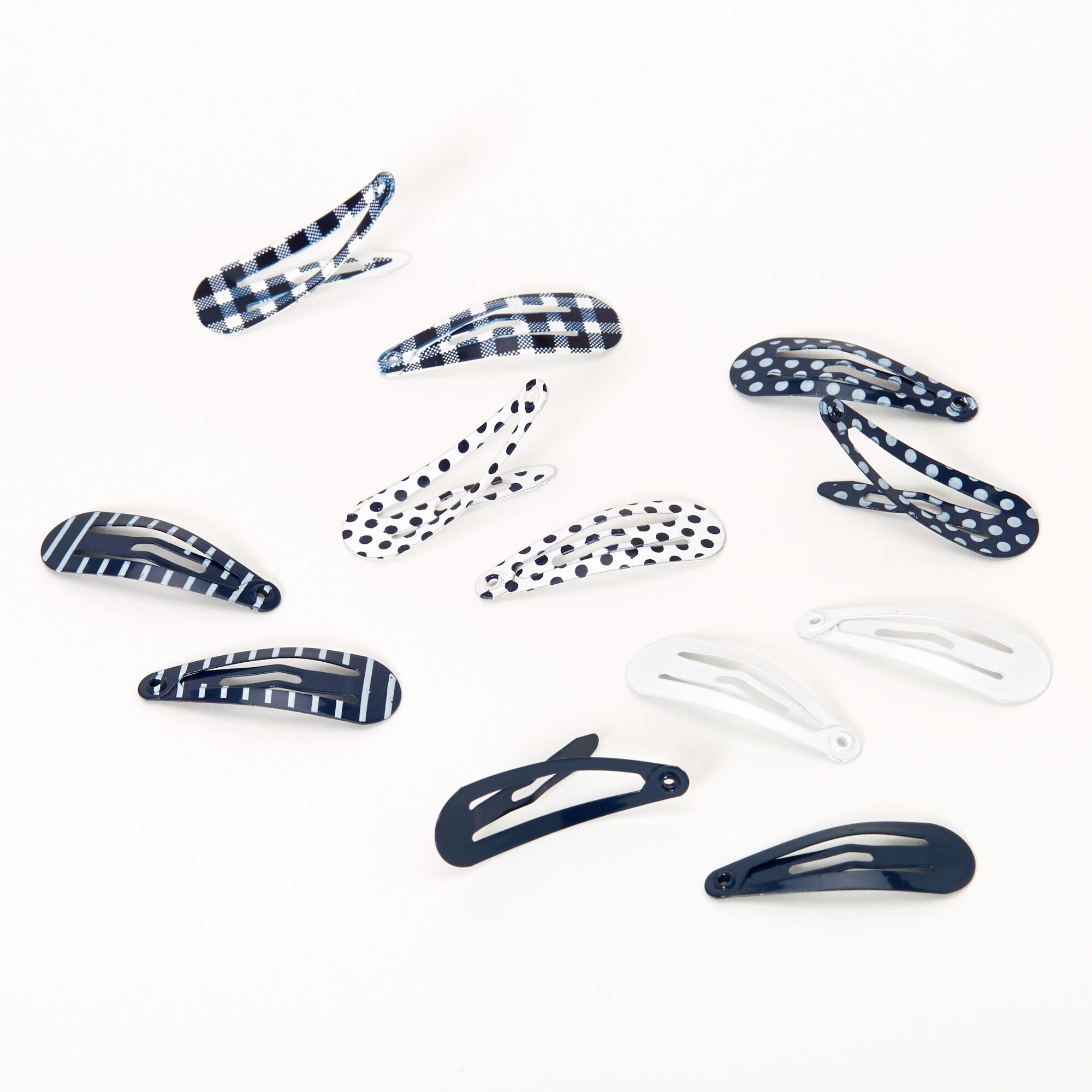 Claire's Club Navy & White Mini Snap Hair Clips - 12 Pack,
