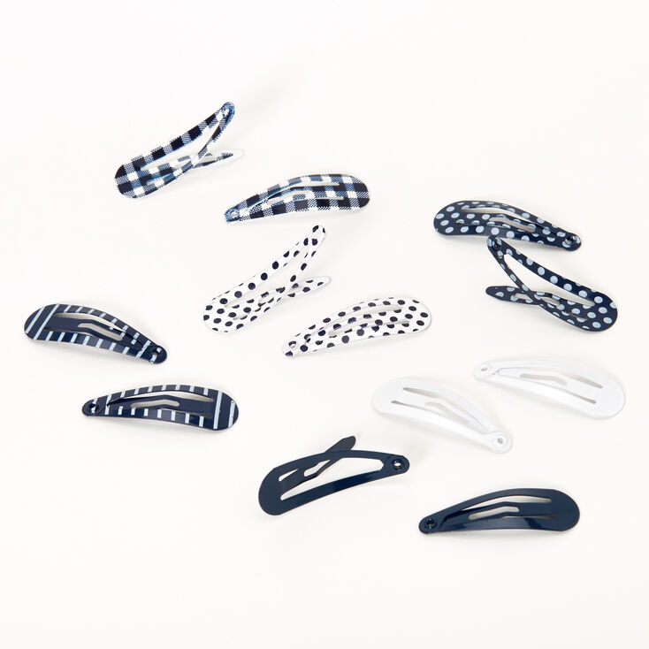 Claire&#39;s Club Navy &amp; White Mini Snap Hair Clips - 12 Pack,