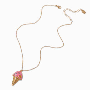 Jeweled Ice Cream Cone Gold-tone Pendant Necklace,