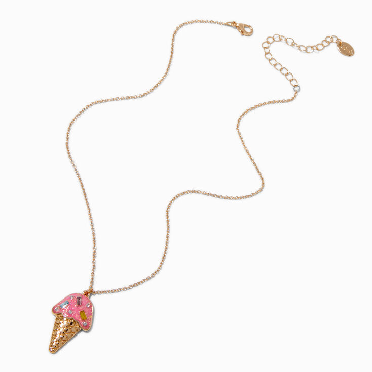 Jeweled Ice Cream Cone Gold-tone Pendant Necklace,