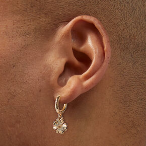 Gold-tone Radiating Clover Hoop Earrings ,