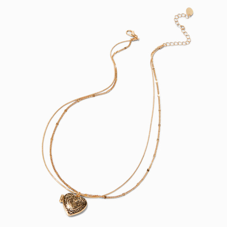 Gold-tone Filigree Heart Locket Pendant Necklace,